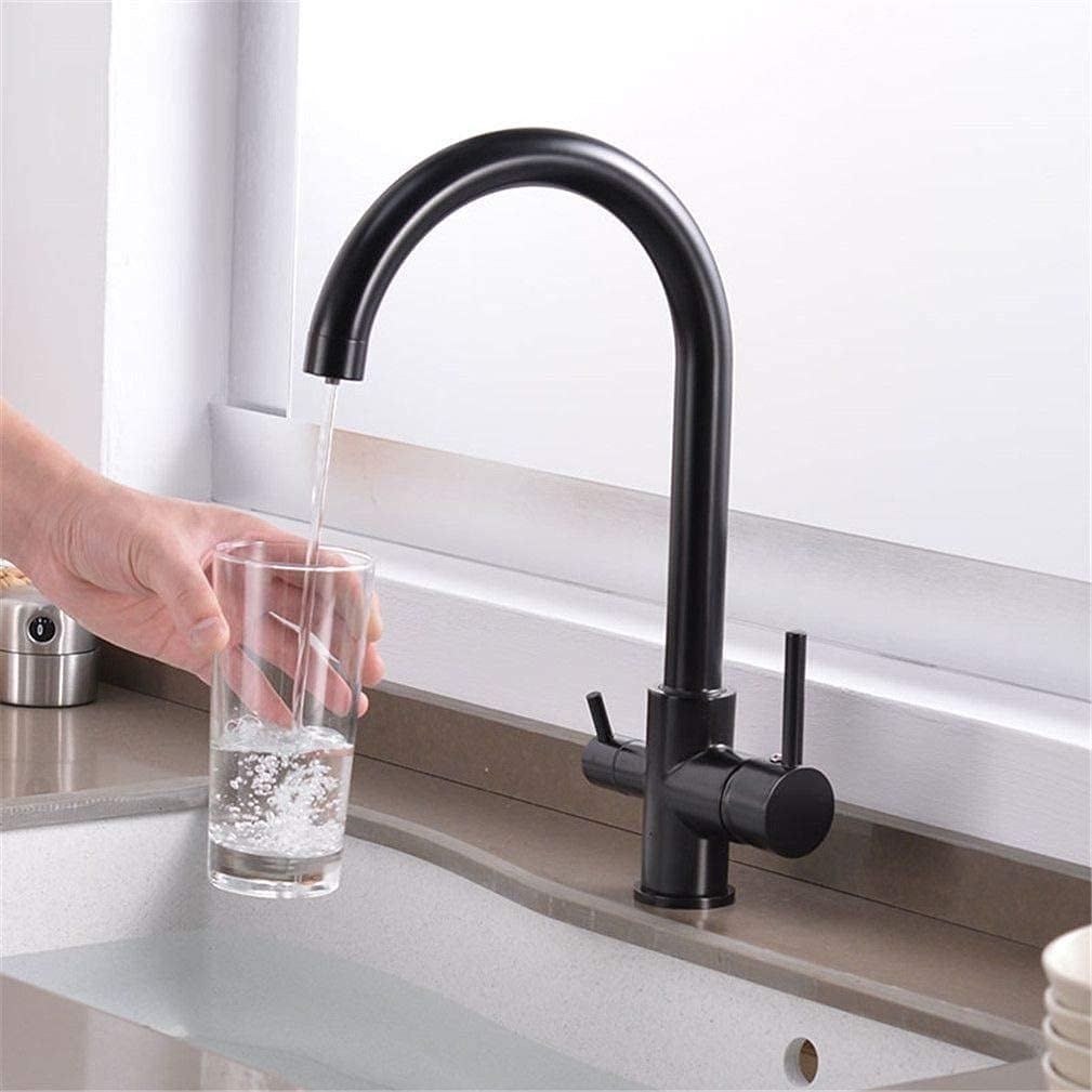 Sink Taps Kitchen Faucet,360 Degree Rotation Filtered Drinking Water Filter 3 Way Sink Cold/Hot Mixer Tap