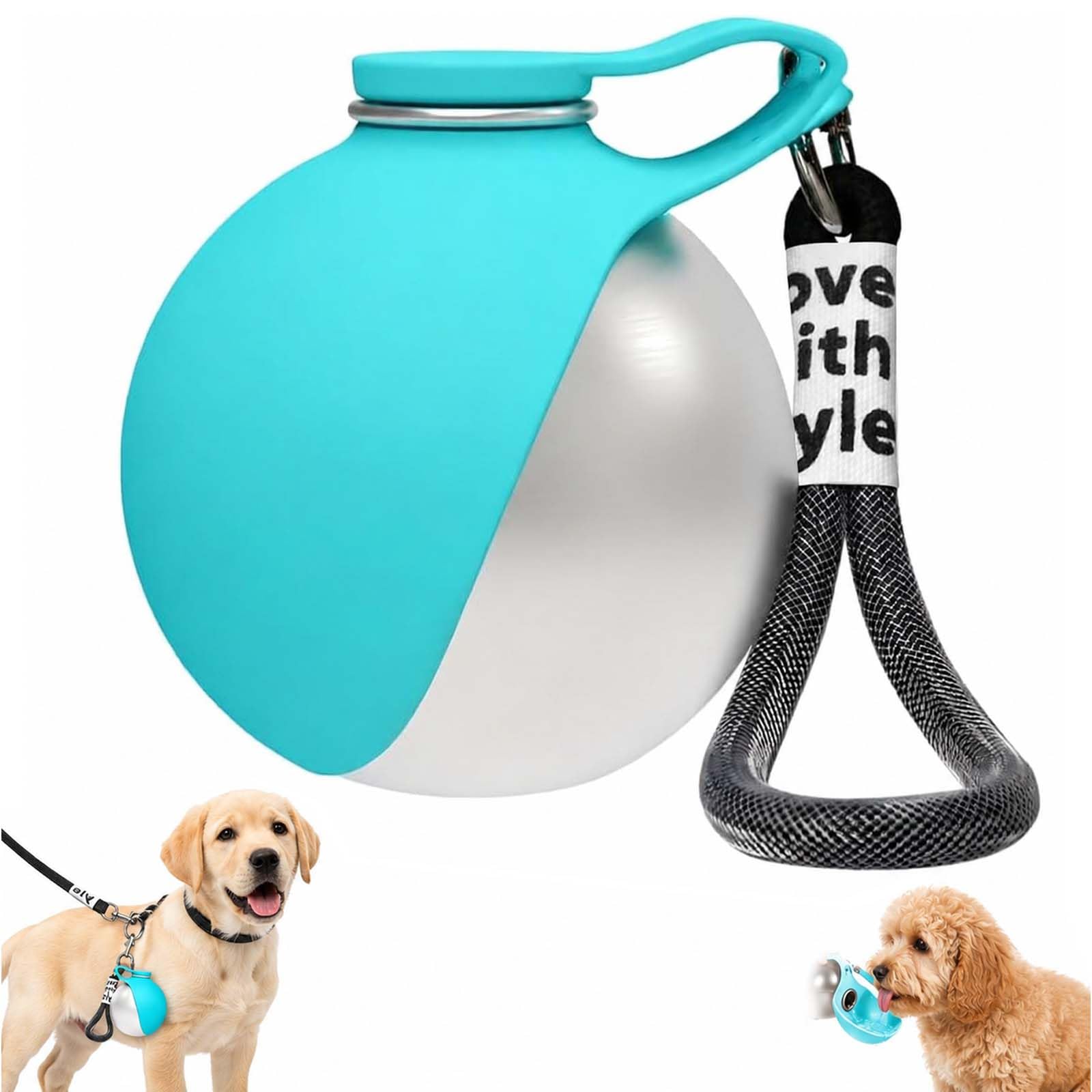2 in 1 Portable Dog Water Bottle, Dog Water Bottles for Walking Travel, 285ML Stainless Steel Dog Drinking Bottle & Silicone Bowl, Puppy Water Dispenser & Feeder for Hiking, Camping