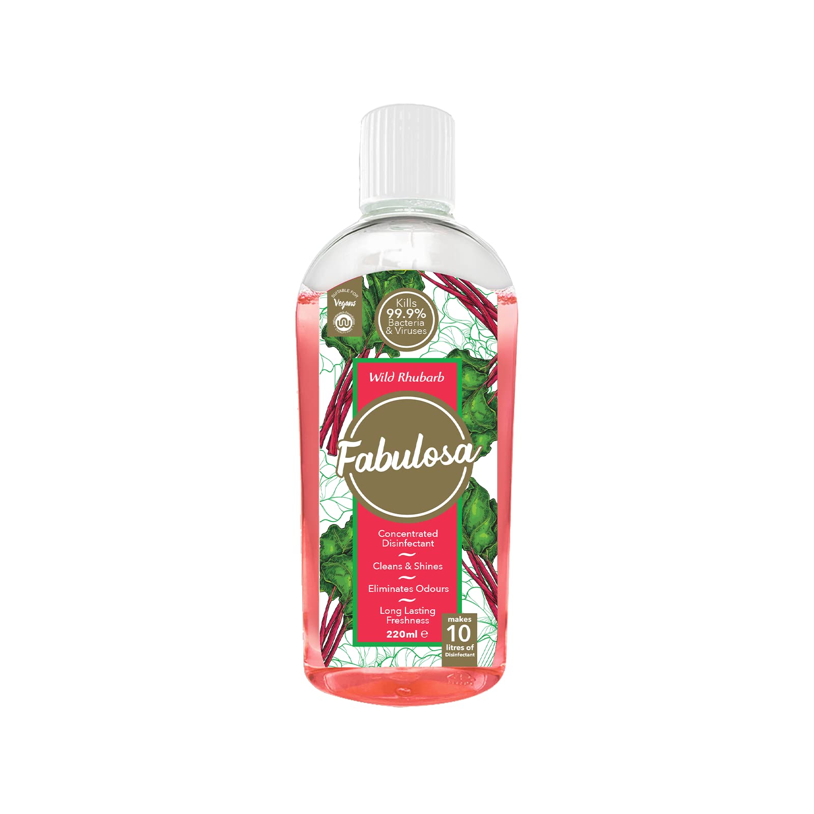 Fabulosa 4 in 1 Concentrated Antibacterial Disinfectant All Purpose Cleaner, 220ml, Individual, Wild Rhubarb