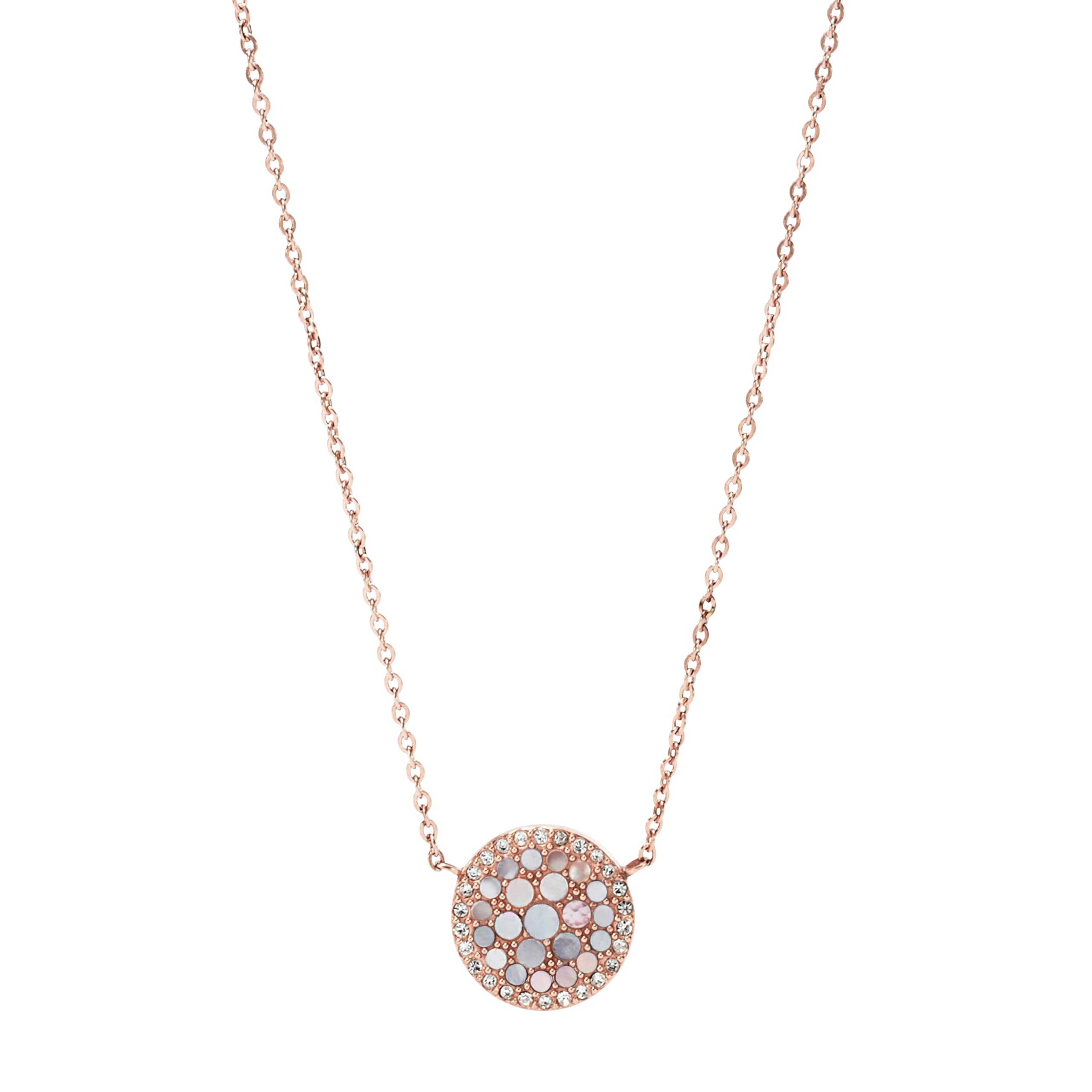 FOSSIL Women's Rose Gold Tone Edelstahl Round Pendant Necklace