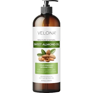 velona Sweet Almond Oil - 16 Fl Oz | 100% Pure and Natural Carrier Oil |Cold Pressed | Skin, Hair, Body & Face Moisturizing | Use Today - Enjoy Results...