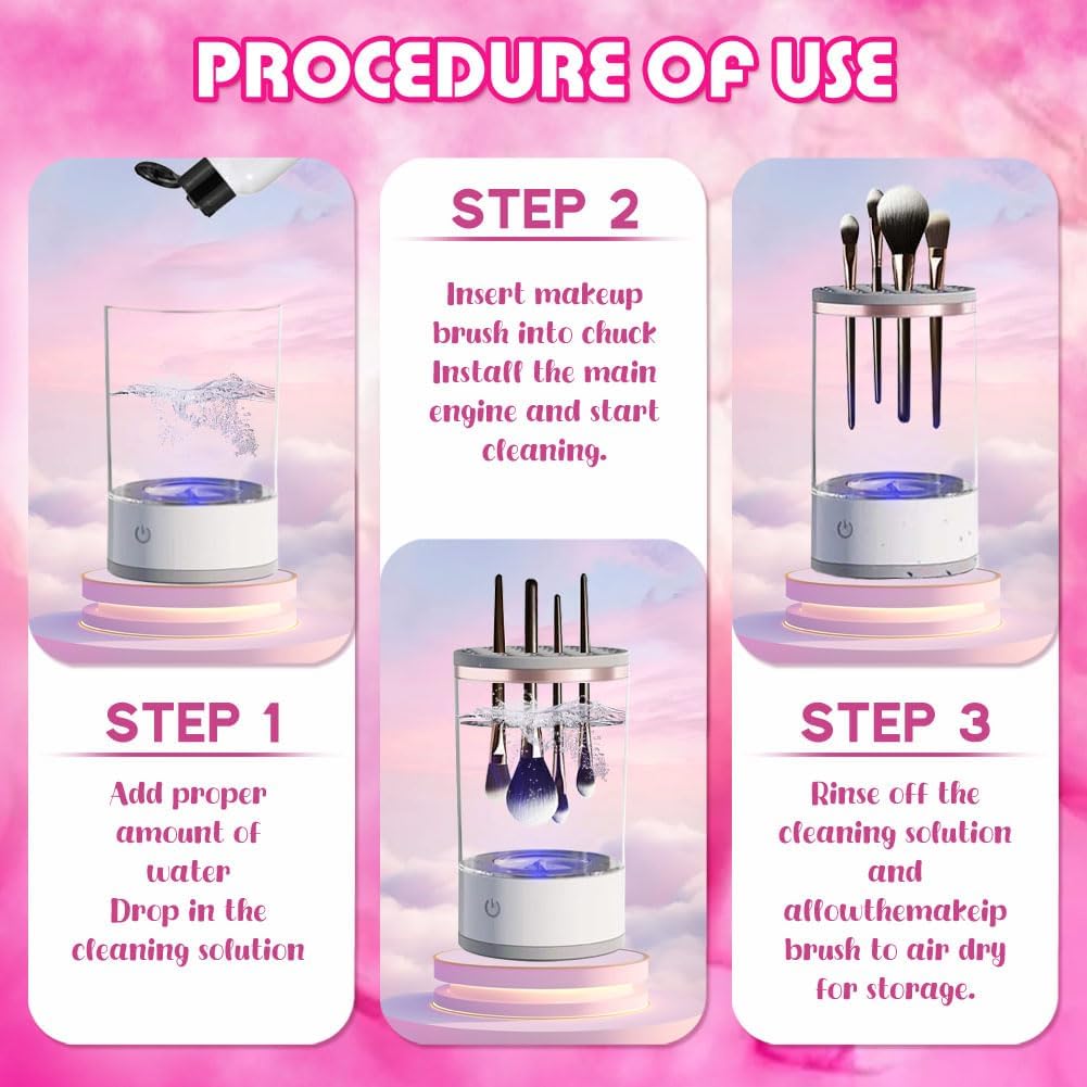 Cozy Luna, The Cozy Luna Brush Cleaner, Automatic Cozy Luna Brush Cleaner, Beauty Swirl Cosmetic Brush Cleaner, Deep Spinning Cleaner, set di pennelli da trucco (2 pezzi, bianco)