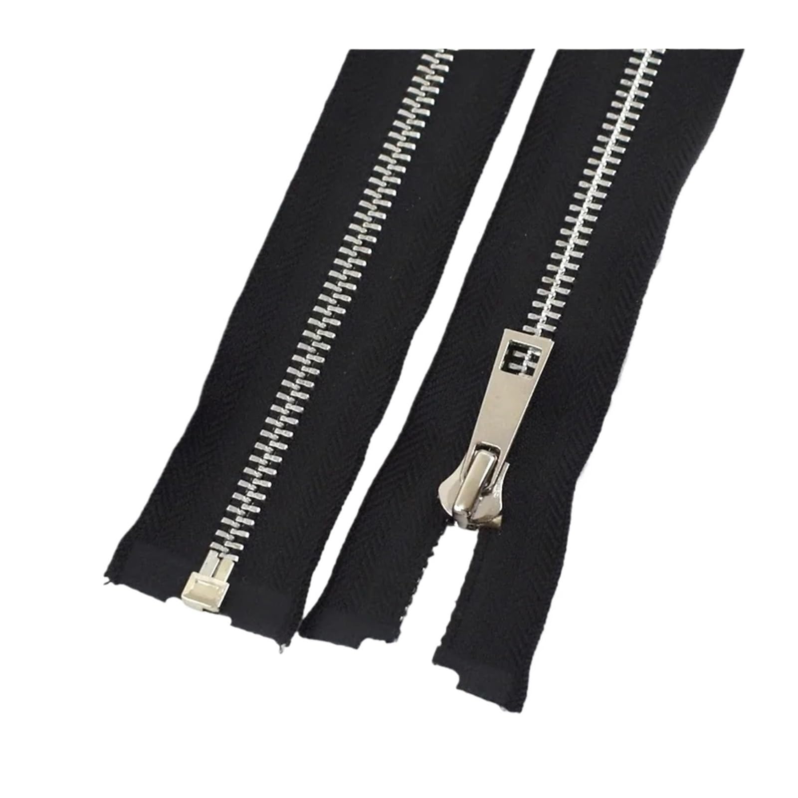 Cremallera de metal 5 #, 40/50/60/70/80 cm, apertura simple, dientes plateados, ropa, cremalleras de coser(negro, 70 cm, 5 # – 10 unidades)