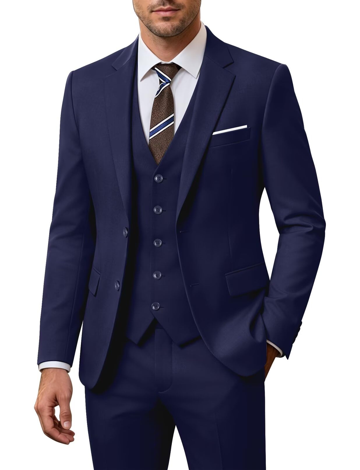 Men Suit Set Slim Fit Wedding Suit Business Suit Navy Blue Prom Groomsmen Suits Tuxedos Jacket Blazer Vest Pants Men Suits M-picture-21