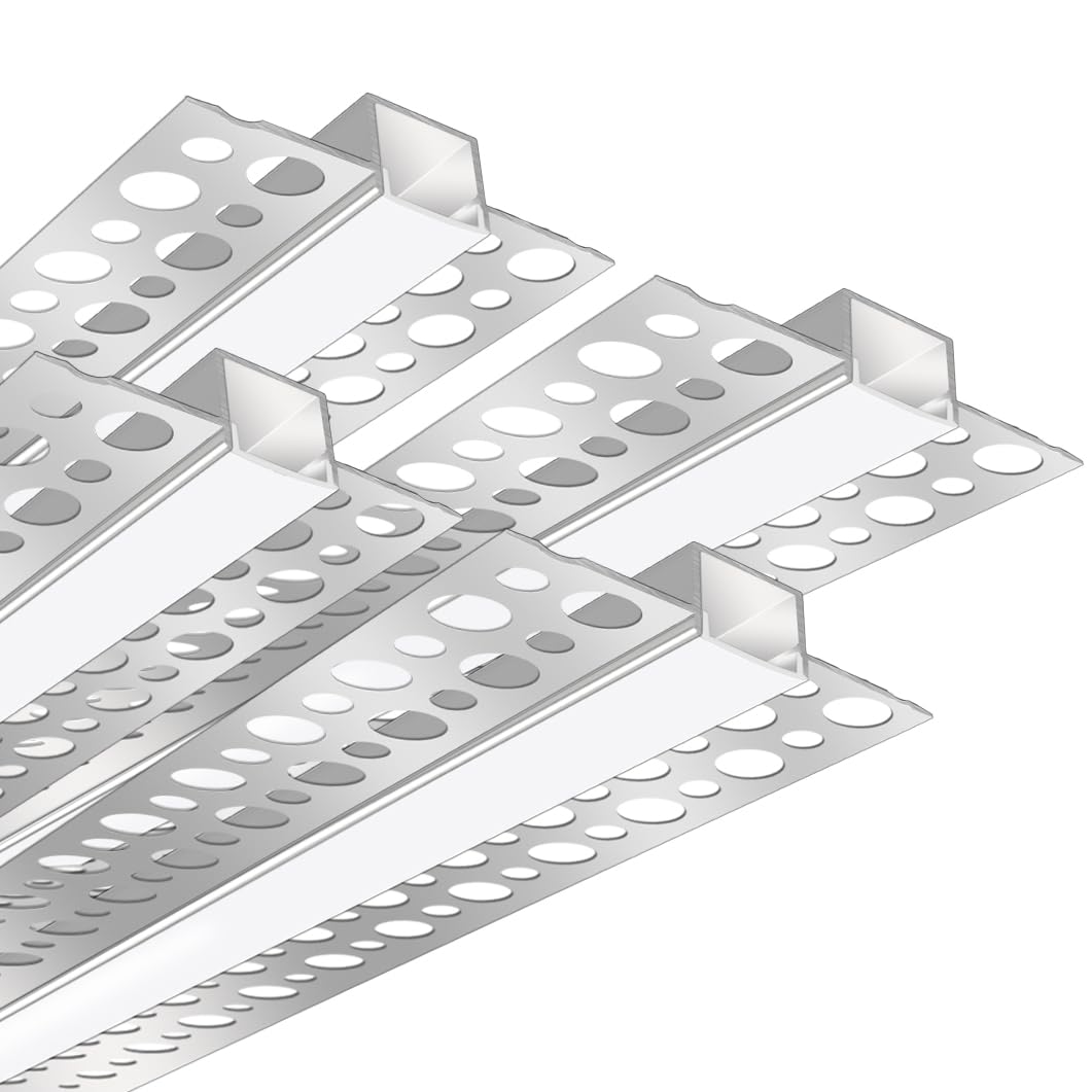 LEDLightsWorld Plaster-in Drywall LED Profile, 4 Pack 3.3ft/1M Aluminum LED Profile with Milky Diffuser for 9mm LED Strip, Trimless Plaster Aluminum Profile Channel for Ceiling and Wall