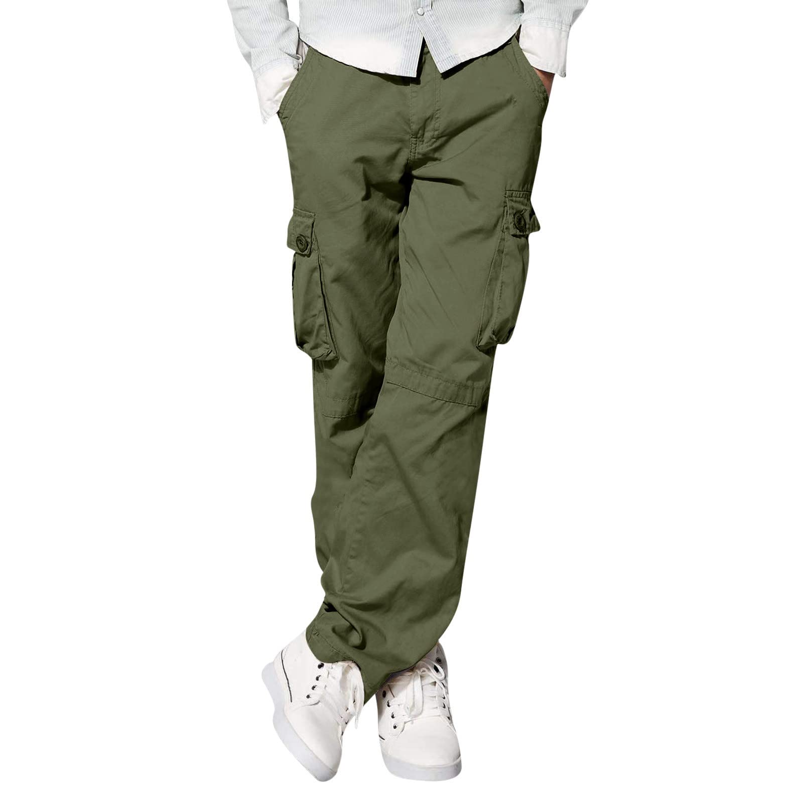 XUNRYAN Mens Cargo Pants Casual Joggers High Waisted Athletic Cotton Loose Straight Sweatpants Fashion Trousers Multi Pockets