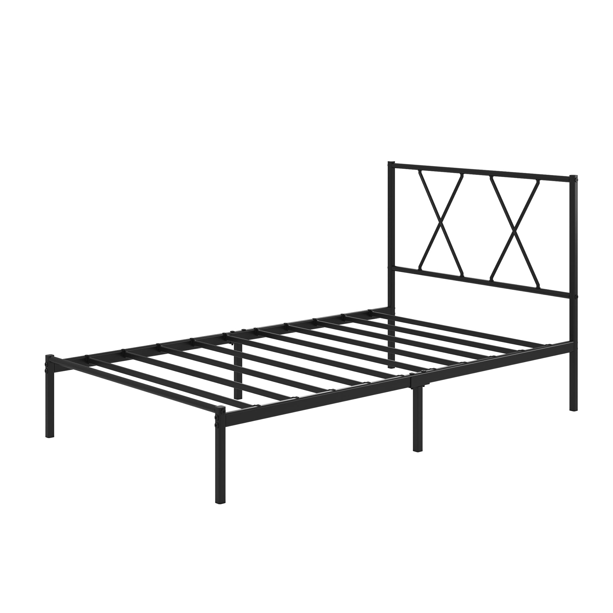 Zinus Elias łóżko 90x190 cm - Metalowa rama łóżka z zagłówkiem - łatwy montaż - wysokość 30 cm - Łóżko z metalowym stojakiem na listwy - schowek pod łóżkiem - czarne