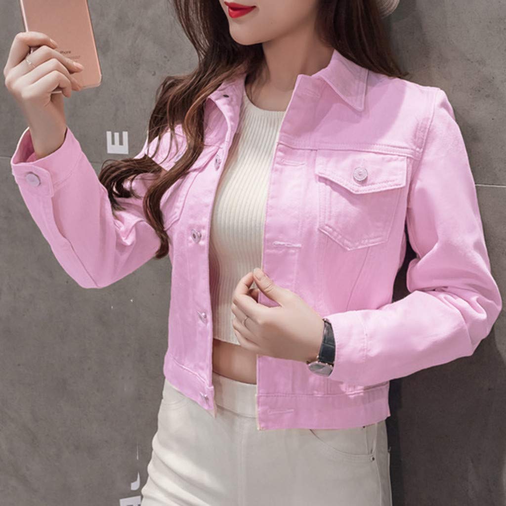 Jeans Giacche estive da donna, casual, tinta unita, in denim, alla moda, jeans da donna, elasticizzati, alla moda, leggero, alla moda, elegante (rosa, S), Colore: rosa., S