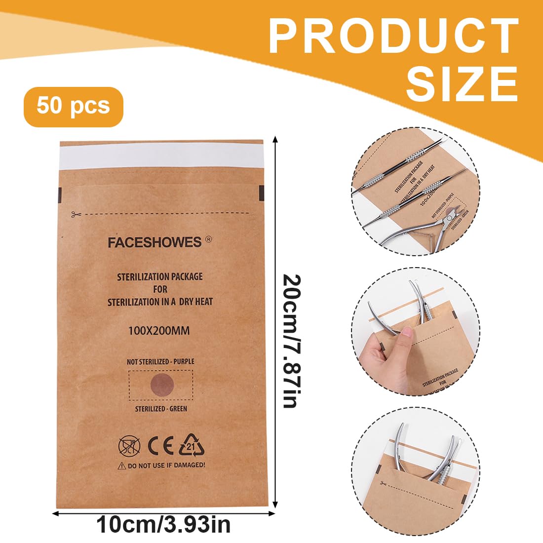 WeddHuis 50 Bolsas de Esterilización Autosellantes 100x200mm para Cosméticos y Herramientas de Manicura