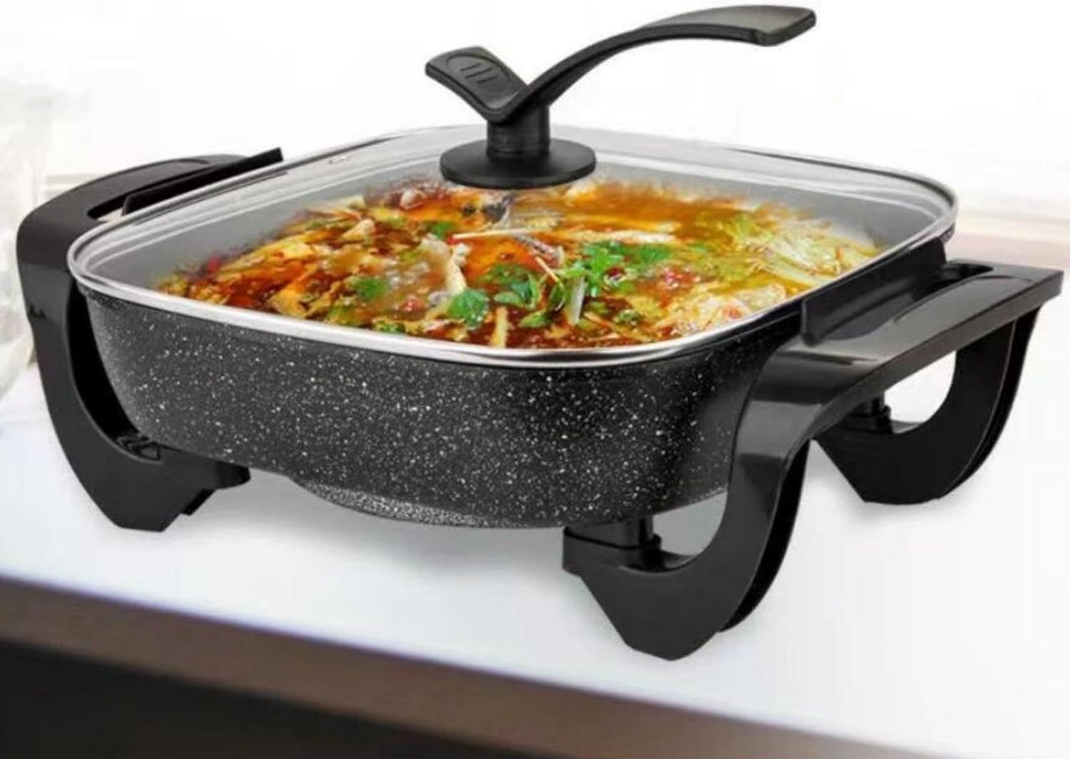 Multi Cooker,electric hot pot,Multifunctional for Shabu-Shabu, Stir Fry, Noodles, Pasta, Nonstick Frying Pan for Sauté, Dual Power Control Ramen Cooker for Dorm and Office,（Black）