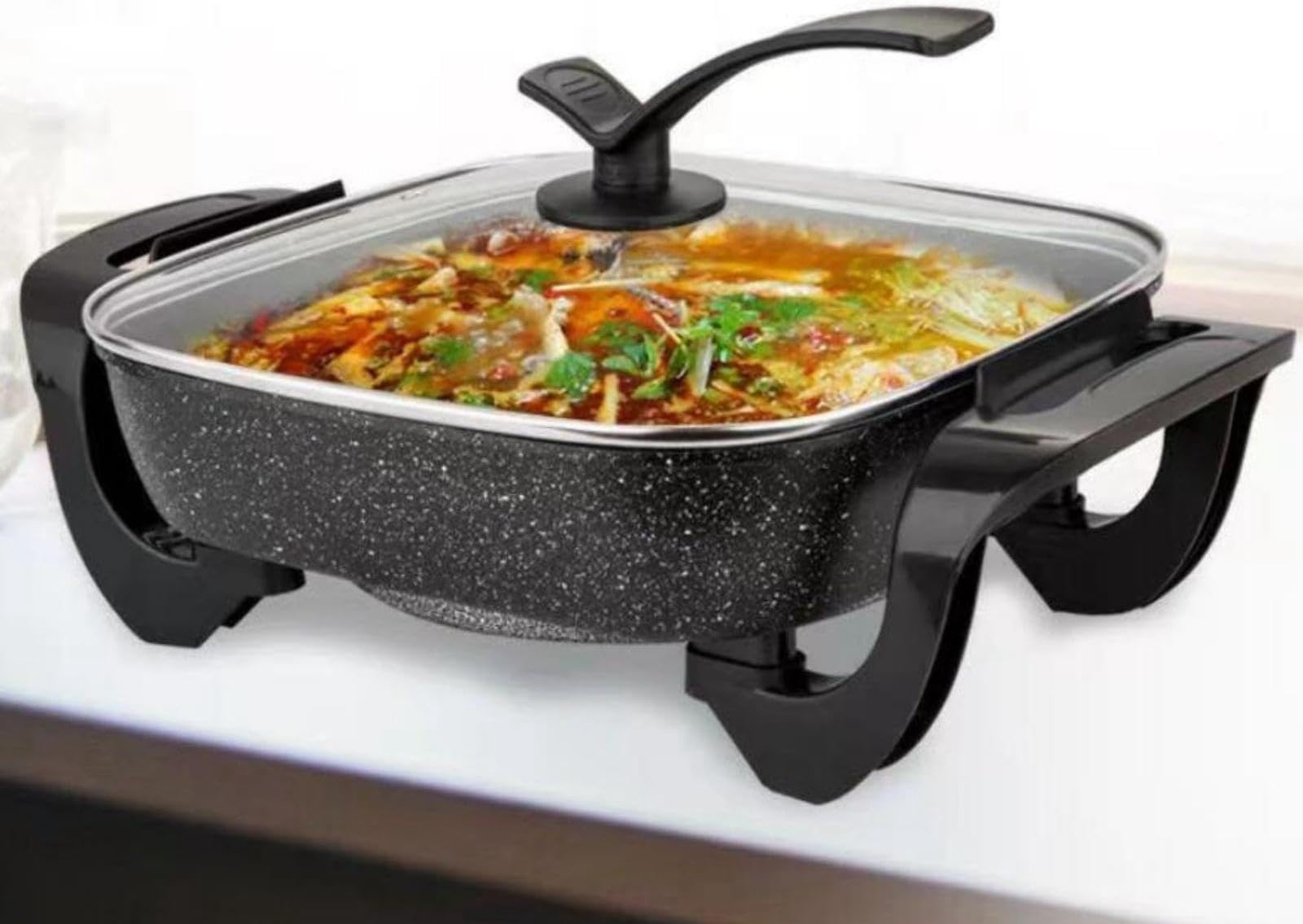 Multi Cooker,electric hot pot,Multifunctional for Shabu-Shabu, Stir Fry, Noodles, Pasta, Nonstick Frying Pan for Sauté, Dual Power Control Ramen Cooker for Dorm and Office,（Black）