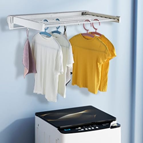 Miniatura 2 de LOYALHEARTDY Tendedero de secado plegable con 7 varillas de secado retráctiles invisibles para colgar en la pared, para lavandería, dormitorio, baño