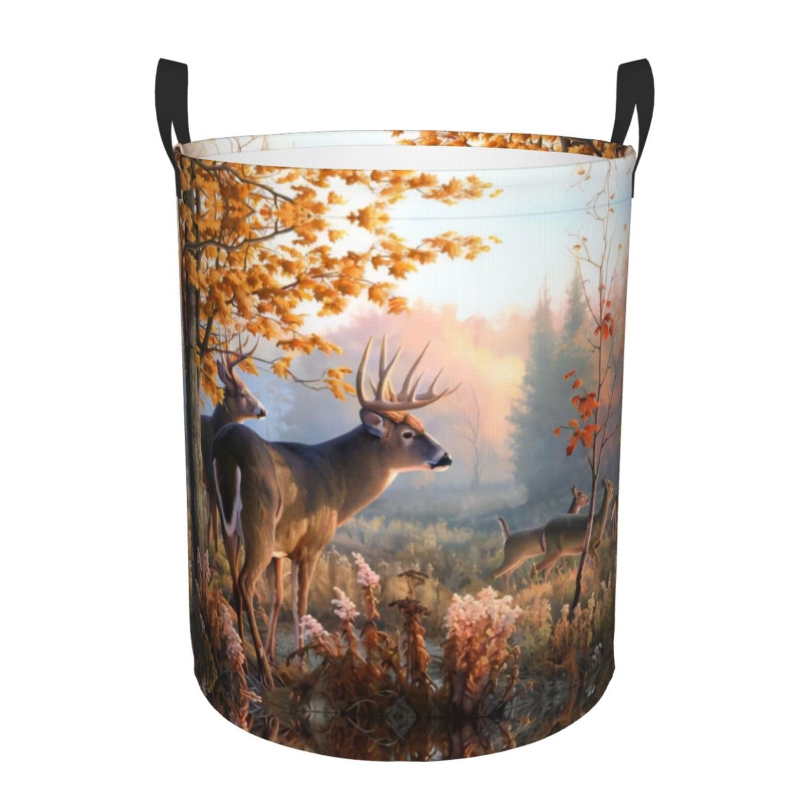 S Circular Hamper – Collapsible Cute Deers Print Laundry Basket