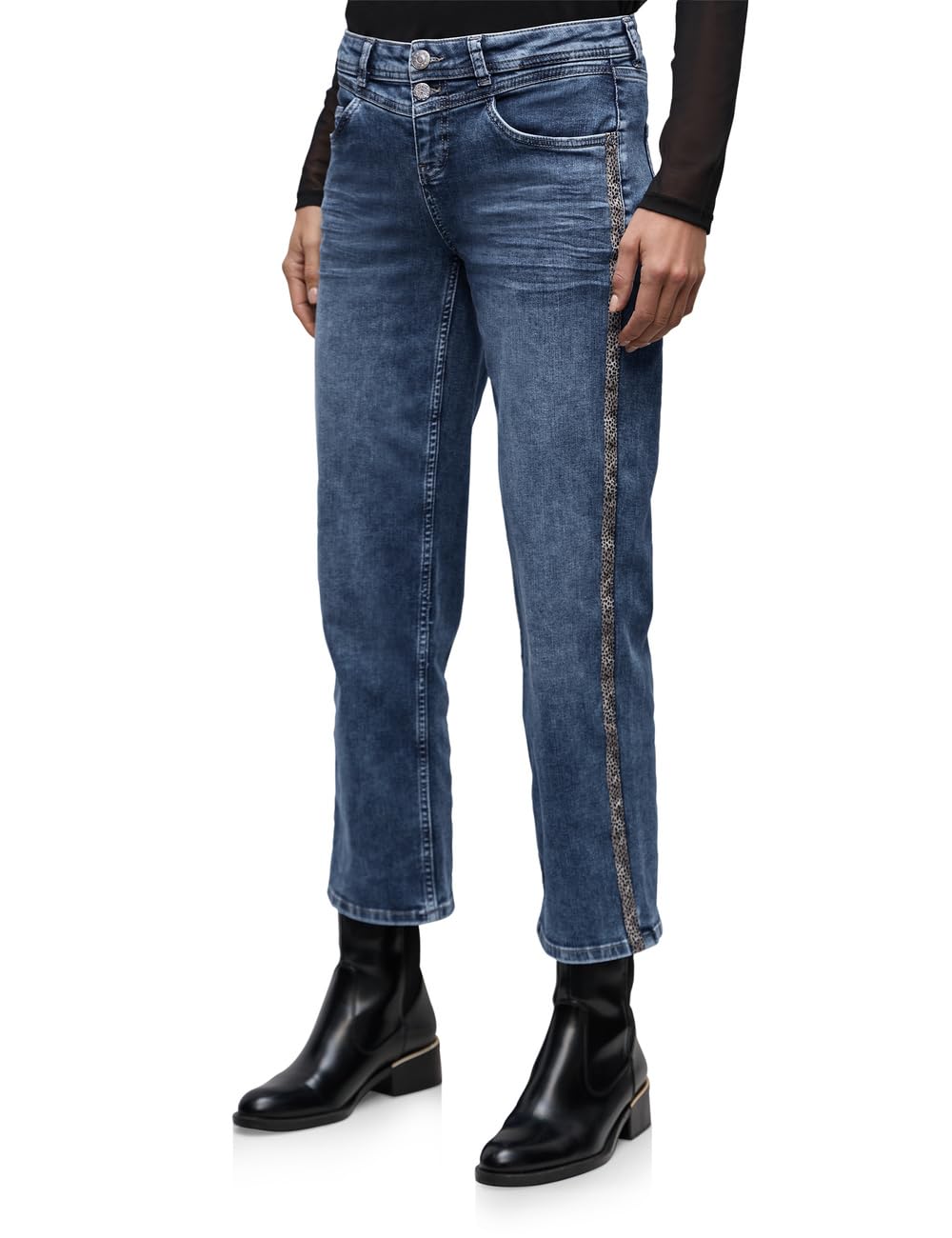 Street One Damen Straight Leg Jeans mit Tape 3717195