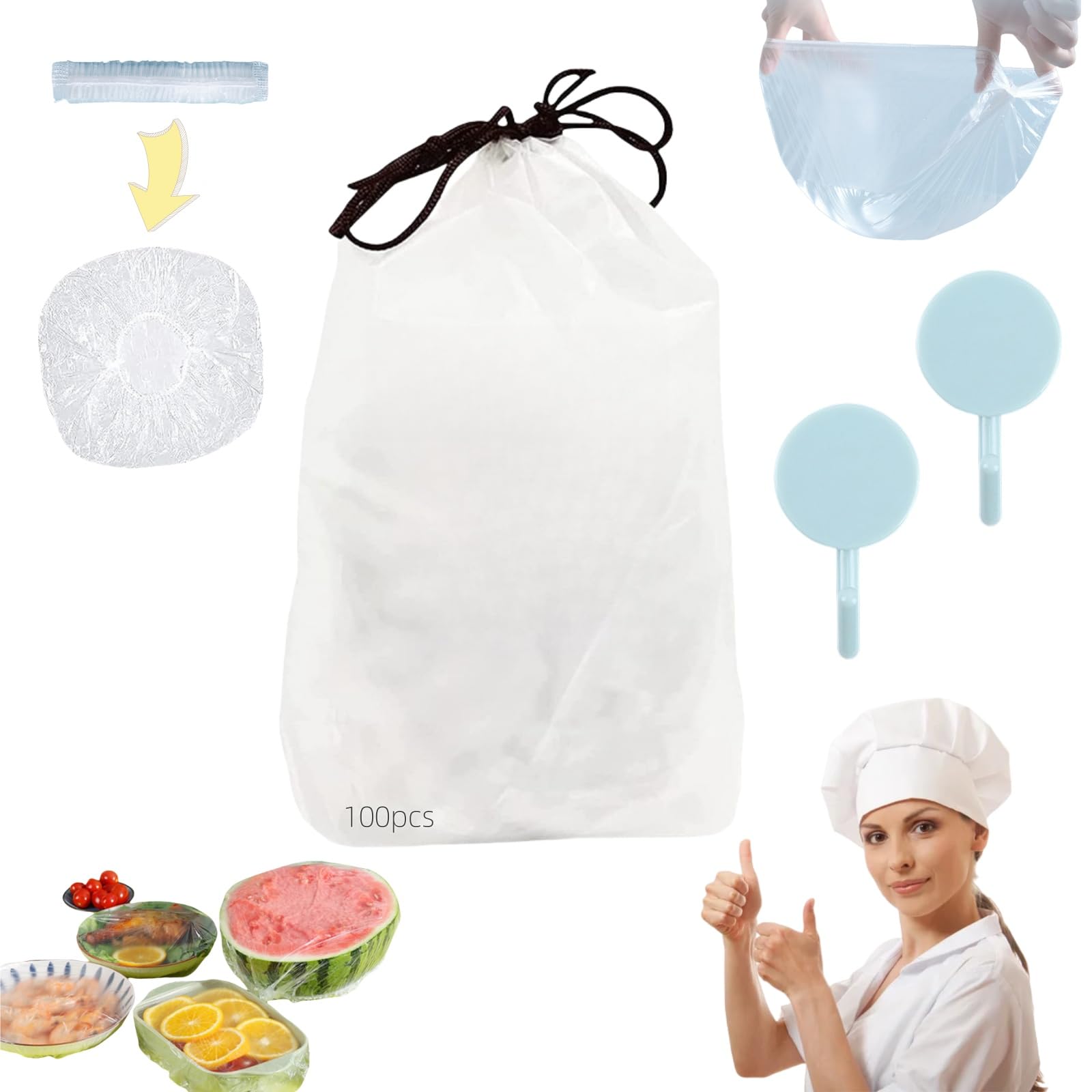 Knubbuf 100 Pcs Dirtychop Food Covers, Reusable Fresh Keeping Bags/200Pcs, Stretchy Covers For Food Dishes, Food Covers Stretch Reusable, Universal Kitchen Wrap Seal Caps (100 Pcs)