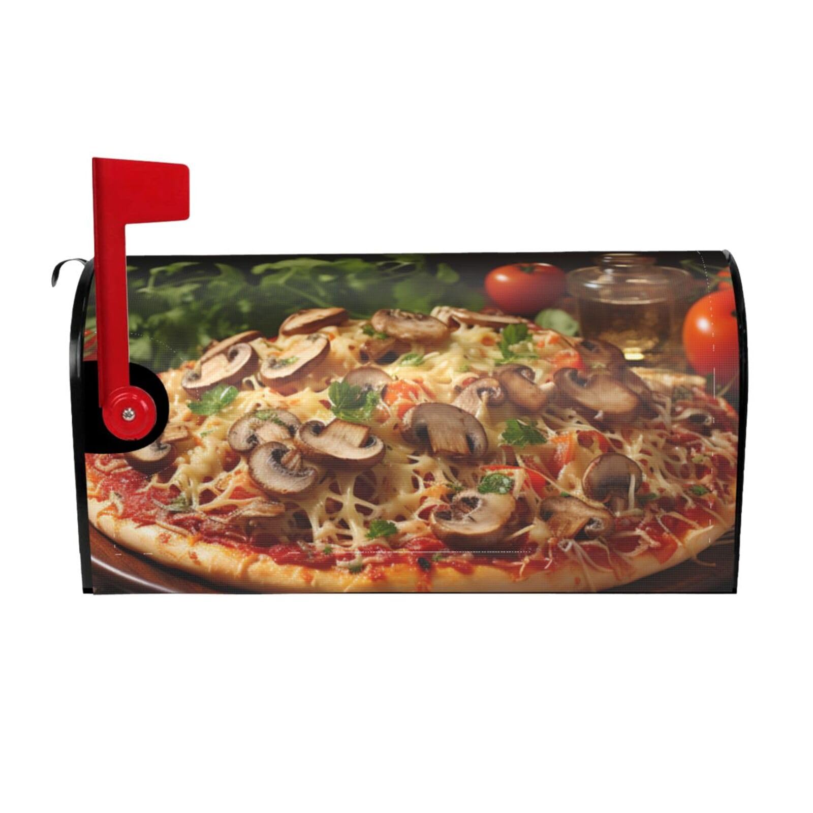 Pizza with Mushrooms and Tomatoes Mailbox Covers Magnetic Wraps Post Letter Box Cover Garden Home Decor 25.5x21 in