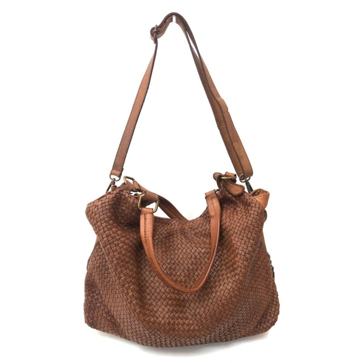 Mujer Bolso para llevar al hombro en Piel verdadera Trenzada Vintage Modelo DORSOD 43x32x14 Made in Italy