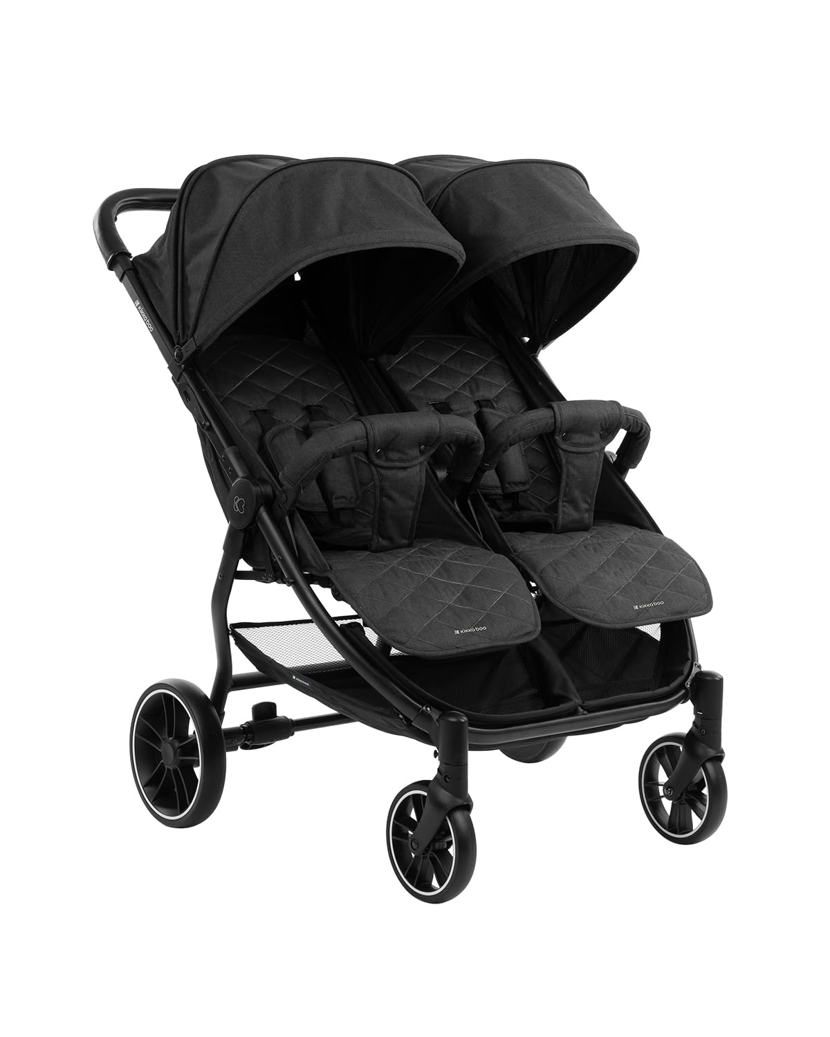 KikkaBoo Carrito Gemelar HAPPY 2, Silla de Paseo Gemelar hasta 15 kg por Niño, Desde el Nacimiento, Plegado, Negro
