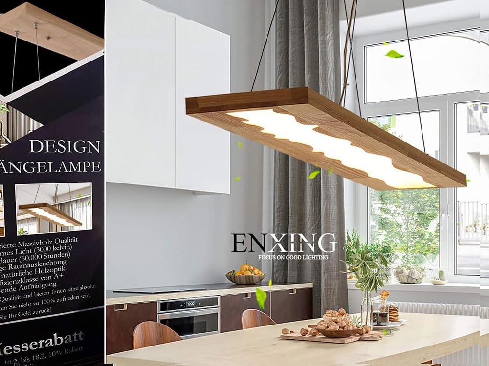LED Hängelleuchte Esstisch Pendelleuchte Holz Rustikal Dimmbar 40W Mit Den Fernbedienung Pendellampe Höhenverstellbar Moderner Hängellampe Harzleuchter Für Küche Kronleuchter Wohnzimmer Büro Cafe