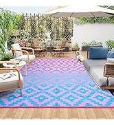 Anidaroel 6x9 Ombre Outdoor Plastic Straw Rug, Geometric Outdoor Rugs for Patios Clearance Waterp...