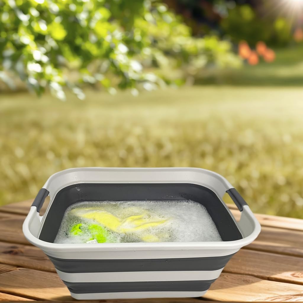 SAMMART Zusammenklappbarer Wäschekorb aus Kunststoff mit Griff/Faltbarer Pop-Up-Aufbewahrungskorb – platzsparende Waschwanne/Aufbewahrungsbedarf (Grey/Steel Grey, 42L (Set of 2))