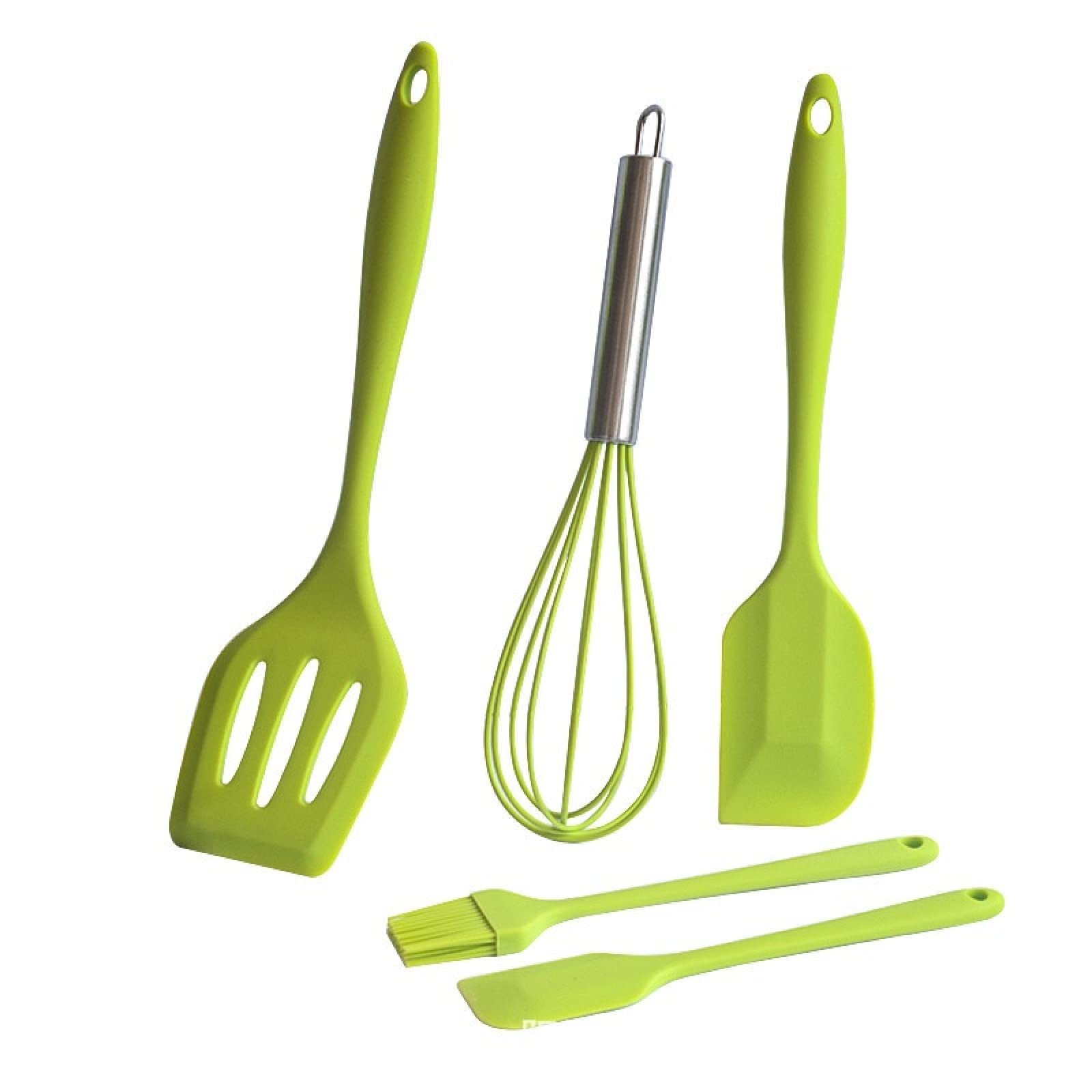 Ustensiles de cuisine en silicone pour enfants set de 5 pièces vert antiadhésif