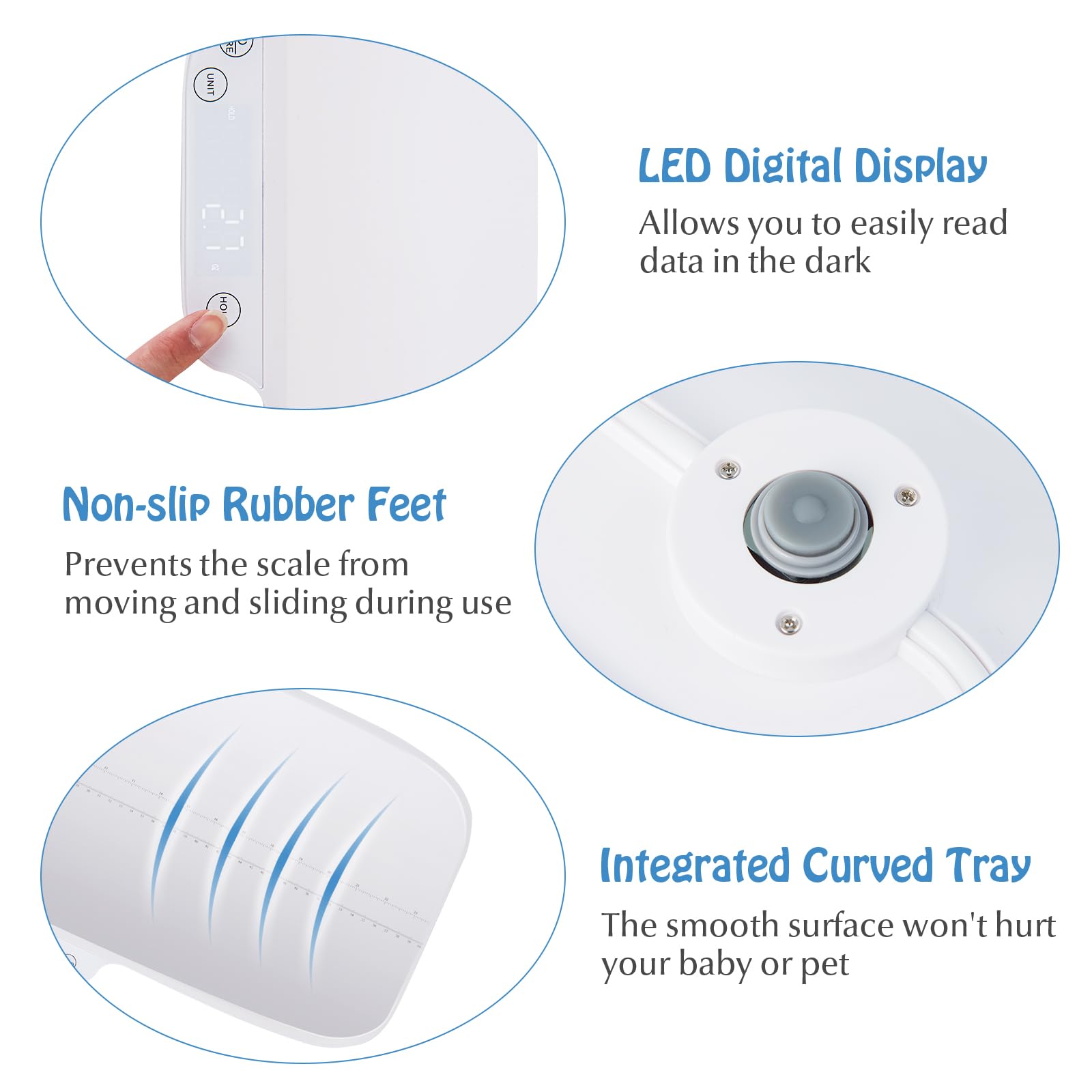 LIFEZEAL Báscula Digital para Bebés con Bluetooth, Báscula Eléctrica con Función Táctil, 2g de Precisión, Superficie Dentada, 10-30kg Báscula para Mascotas, Cocina