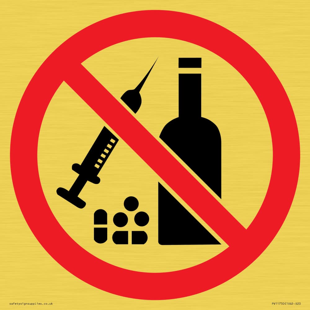P908 Prohibition: No alcohol or drugs Sign - 200x200mm - S20