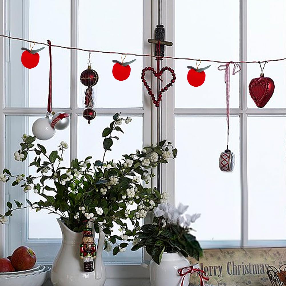 24 Mele Rosse Finto In PVC 4cm Per Albero Di Natale | Decorazioni Natalizie Appendibili Con Cordicella | Ornamenti Festivi Per Casa E Matrimoni - 5