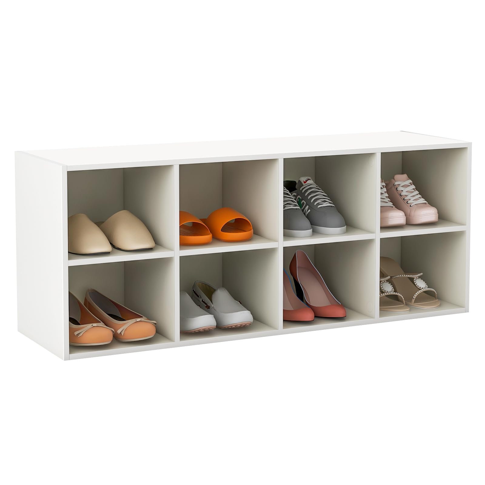 CASART Shoe Storage Bench, Wooden Shoe Shelf with 8 Compartments, 3-Tier Shoes Rack Storage Cabinet for Hallway Bedroom Living Room, 102 x 30 x 40cm (White)