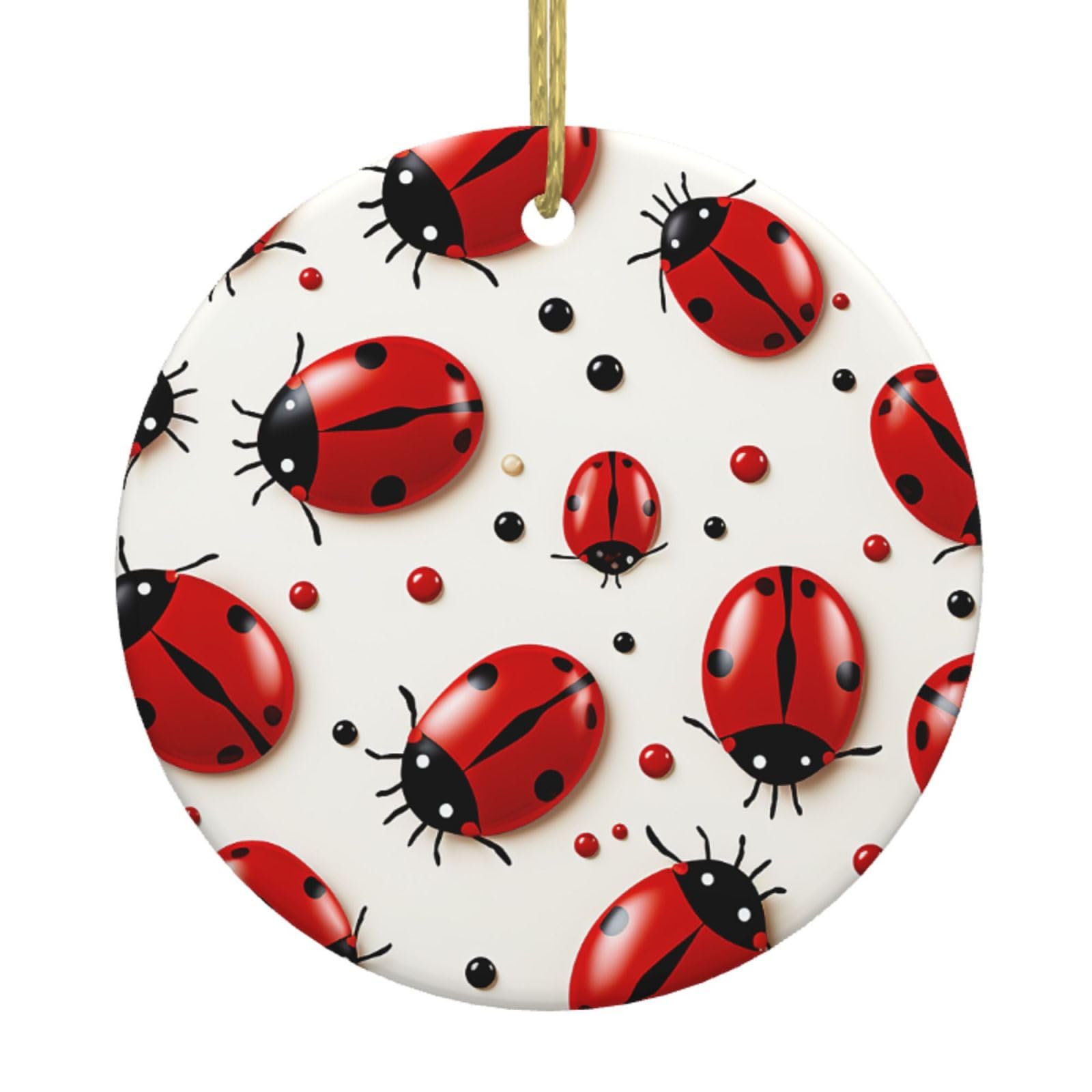 Fodpand Women's White Red Ladybug Christmas Ornaments 2025, Gift Exchange For Men, Collectible Ceramic Ornament Round Hanging Ornaments For Christmas Tree Decoration