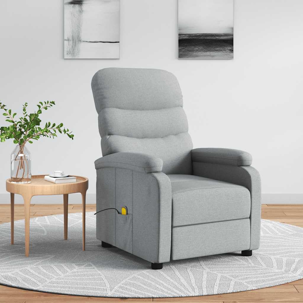 Fotel do masażu, jasnoszary, materiał z masażem wibracyjnym i funkcją leżenia, do salonu, sypialni, biura, wellness, fotel relaksacyjny z funkcją ogrzewania i masażem karku
