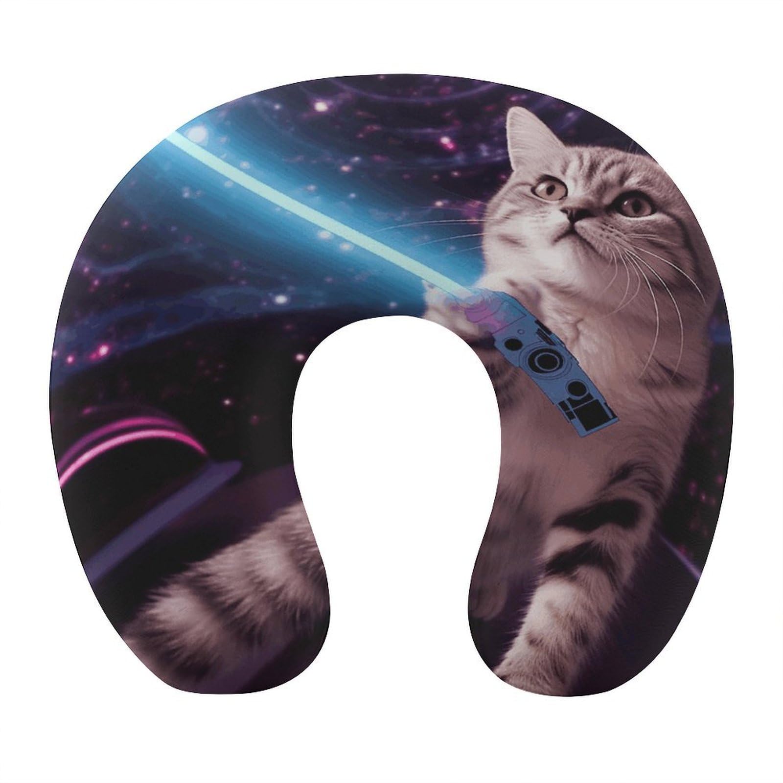 Btcowzrv Style Space Cat With Blue Laser U Shaped Neck Pillow Travel Pillows