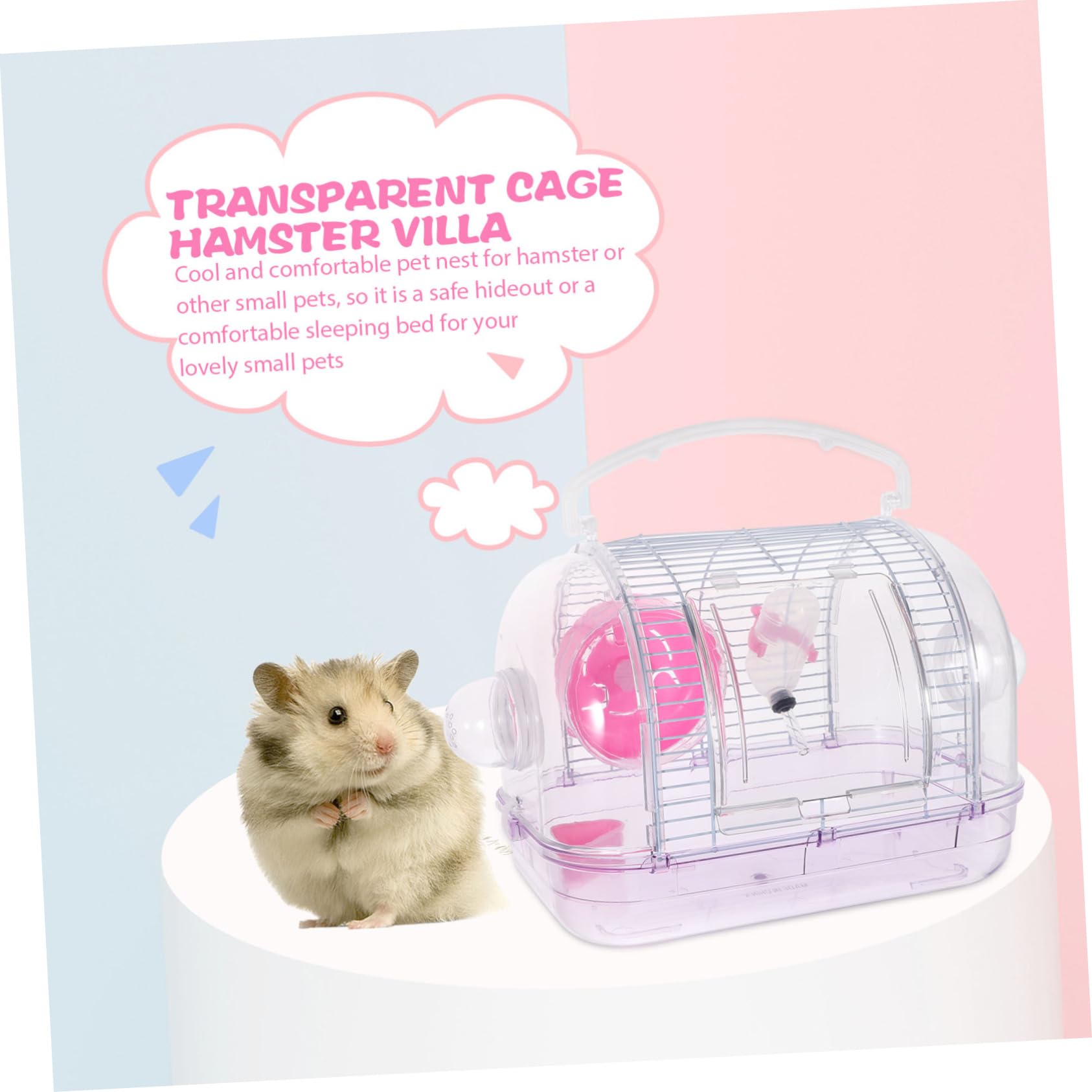 Hamstertransportbox Reisekäfig aus Kunststoff und Eisen, Rosa