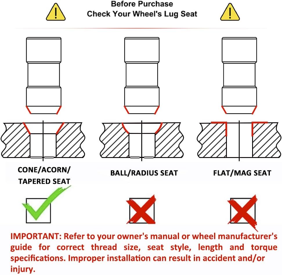 White Knight MG40910XLAM Chrome M14x1.50 Thread Size (1.97" L) Conical Seat Socket Type Wheel Locks, (Random Lock Pattern) 4 Pack