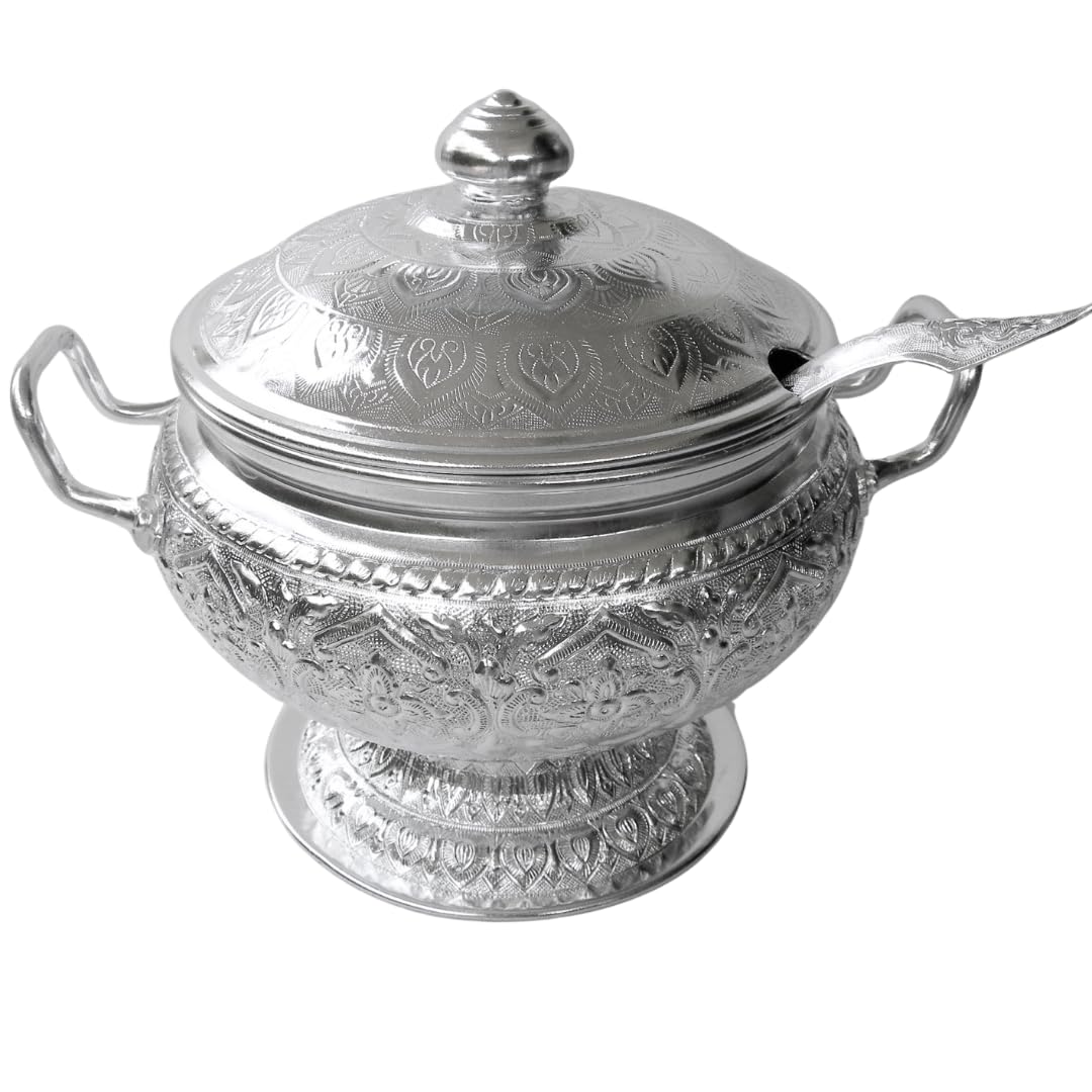 UNCLEJUM Rice Serving pot with ladle set traditional Thai graphic design Aluminum Rice bowl keep your rice warm during dinner