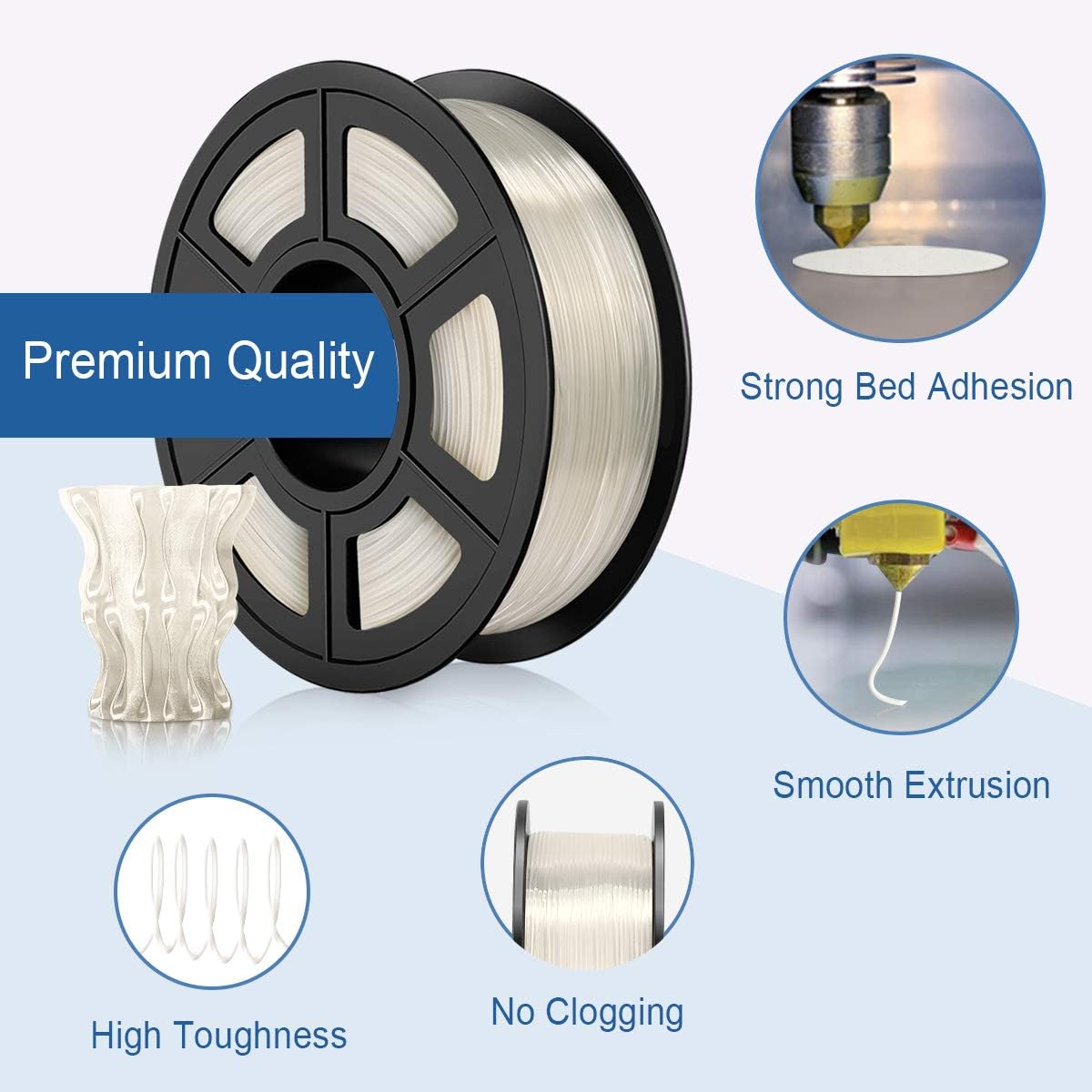 PLA Filament 1.75mm, Enotepad PLA 3D Printing Filament Clear, Dimensional Accuracy +/- 0.02mm, 1KG (2.2 LBS) Spool, PLA Transparent