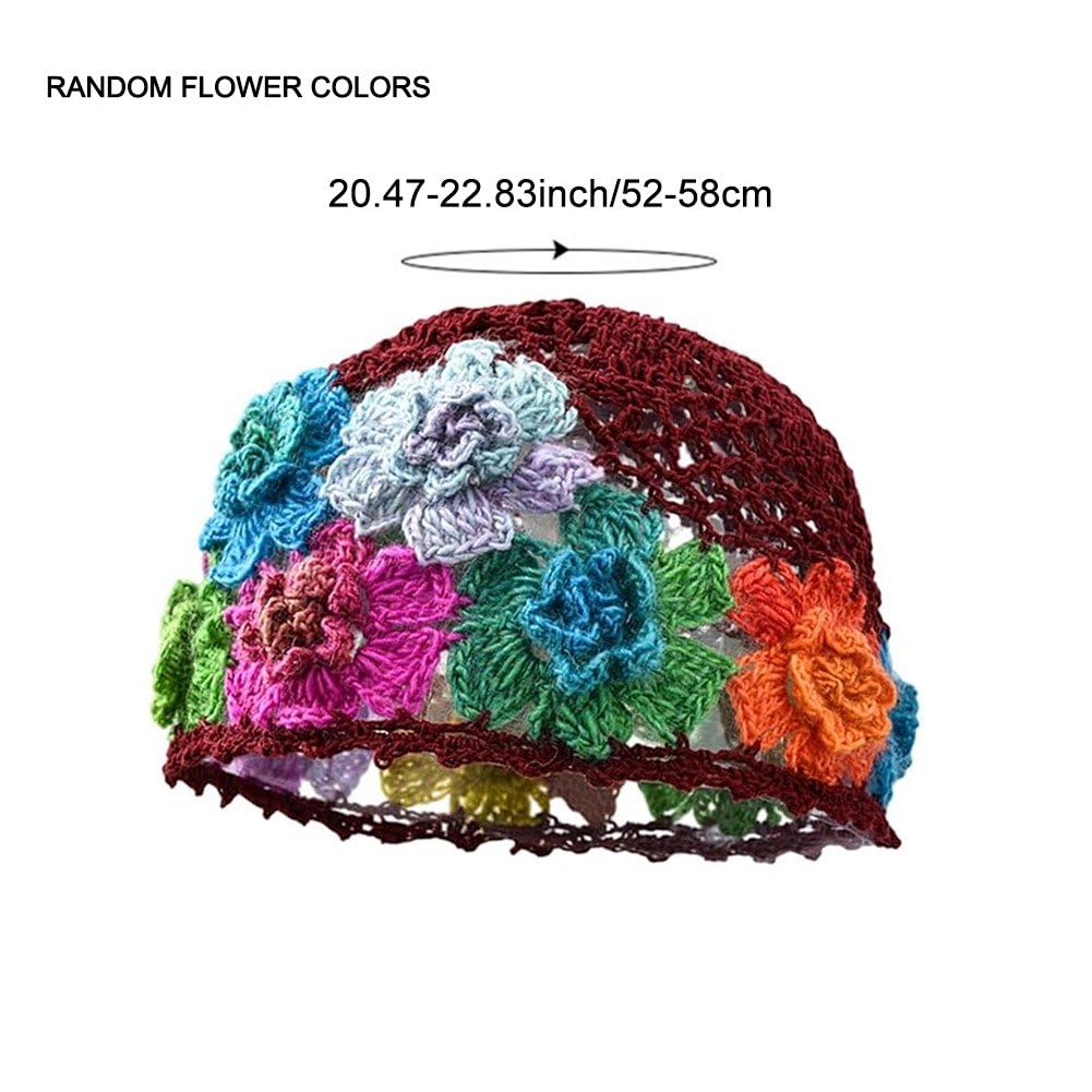1 szt. kwiat szydełkowany vintage czapka typu beanie pusta czapka oddychająca dzianinowa czapka z czaszką lekkie elastyczne dzianinowe czapki dla kobiet