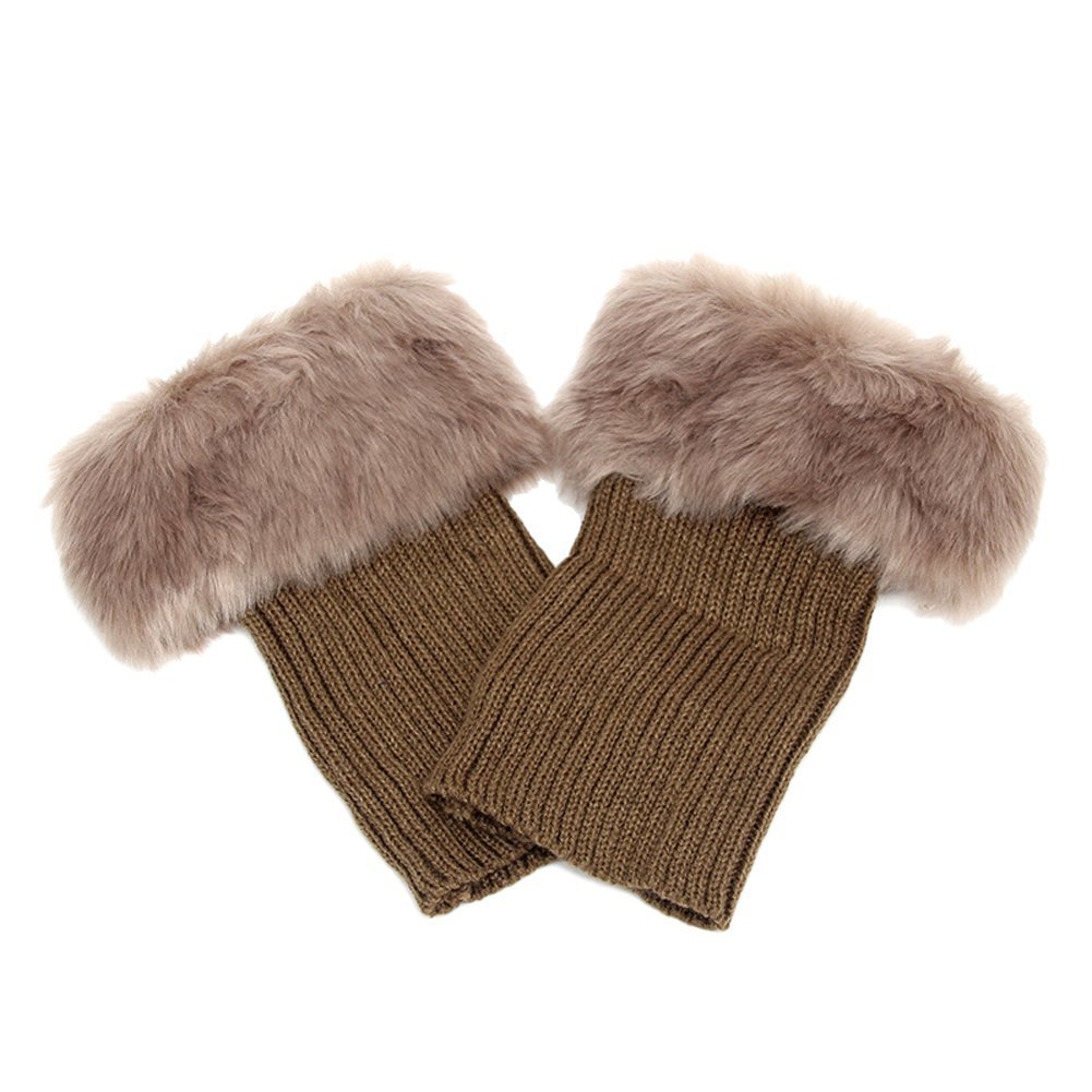HugeStore Women Ladies Winter Warm Faux Fur Crochet Boot Cuff Socks Short Leg Warmers Khaki