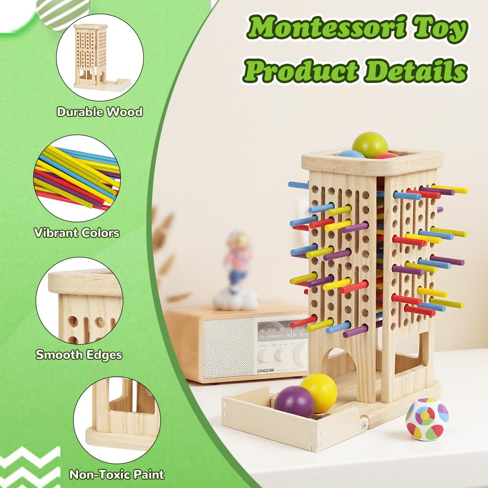 Ainiv Juegos de Mesa Montessori, 3 in 1 Juguetes Educativos Niños con 40 Palitos Colores y 1 Dados, Juegos Divertidos para La Familia, Juguete Motricidad Fina para Niños 3, 4, 5, 6 Años