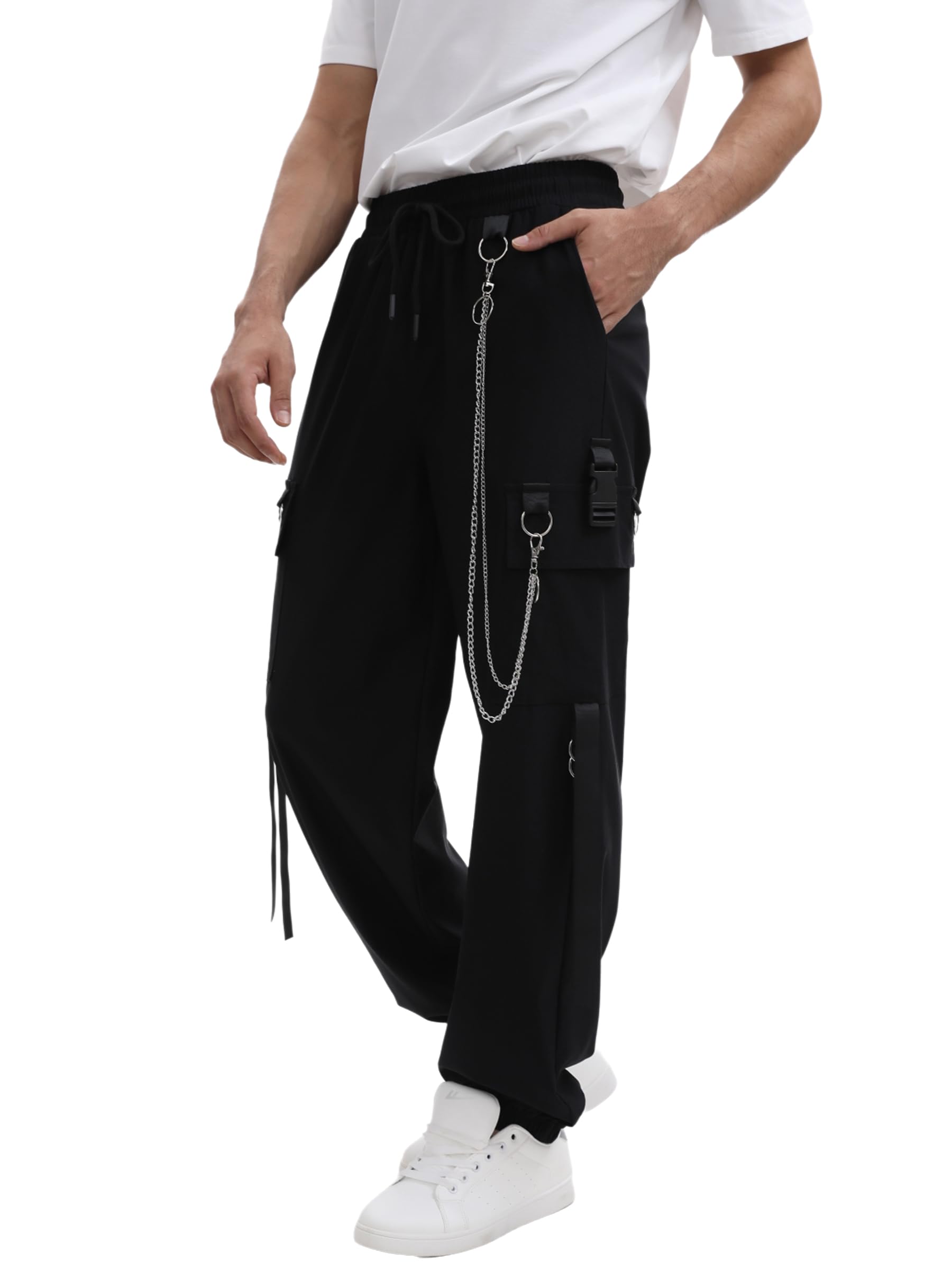Kisswow Herren-Cargohose für Herren, Jogginghose mit Taschen, Kette, Y2k, taktische Hose