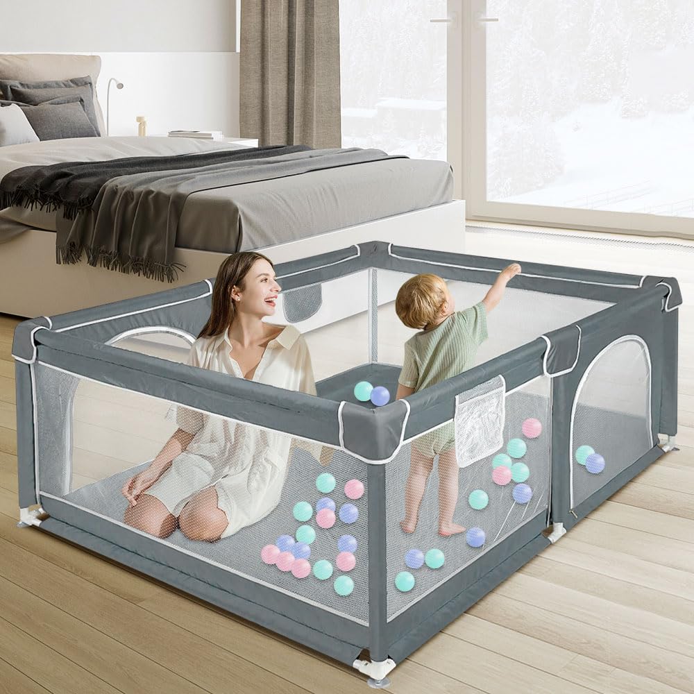 Parque infantil modulable, 120 x 160 x 66 cm, tejido Oxford/con bolsa de almacenamiento/seguro y cómodo, actividades para padres e hijos (gris oscuro/negro) (gris oscuro)
