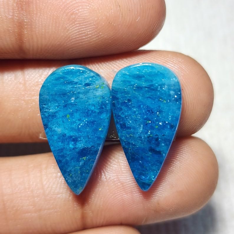 Apatite naturelle lot de 2 cabochons poire pour fabriquer un pendentif - 4
