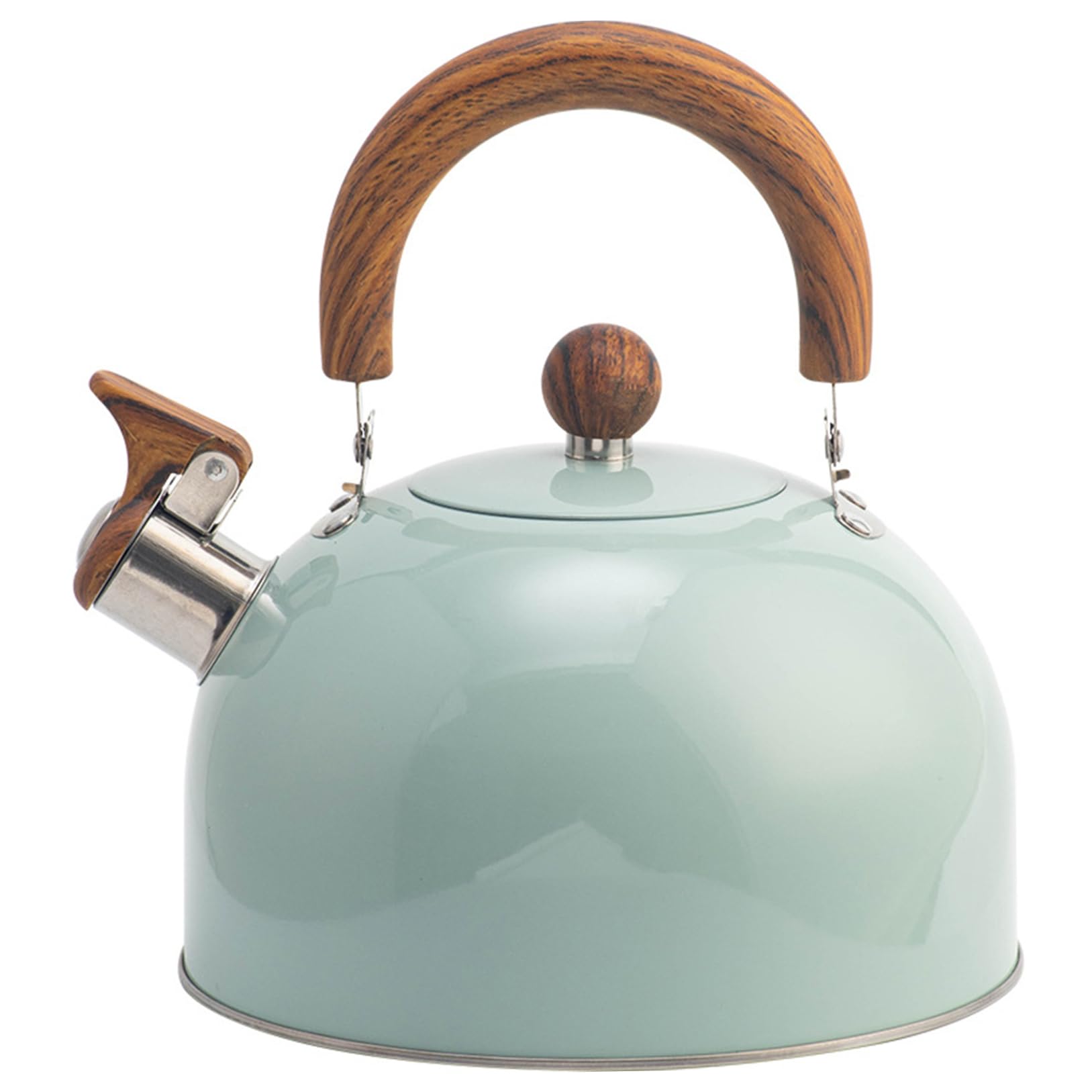 DAGLLGEW Whistling Tea Kettle Wood Handle 3L Food Grade Stainless Steel Polished Teapot Odor-free Tea Pot for Induction Cooker Stovetop, Light Green Kettle Stovetop Teapot Whistling