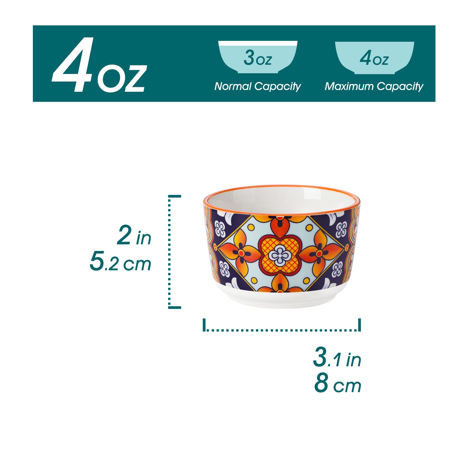 vancasso Ramequins Lot, 6 X 120 ML Ramequins et Moules à Soufflés en Porcelaine, Ramequin Creme Brulee pour Muffin et Gâteau, Ramequin Four à Crème, Sauce, Fruit, Ø8 CM - Style Bohème