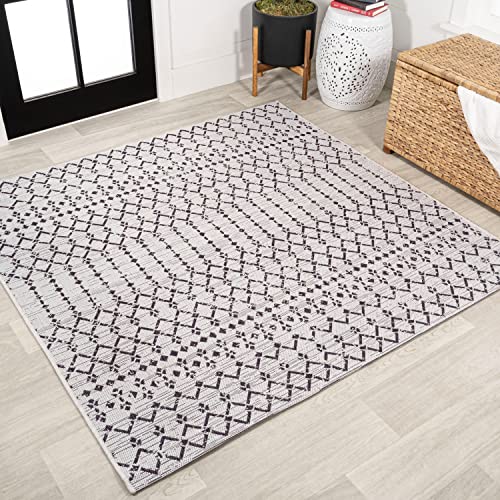 JONATHAN Y Moroccan Geometric Indoor Outdoor Square Area Rug 6X6 Cream/Black, Ourika Textured Weave for Backyard, Patio, Porch, Easy-Cleaning, High Traffic, Pet-Friendly, Non-Shedding (SMB108I-6SQ)