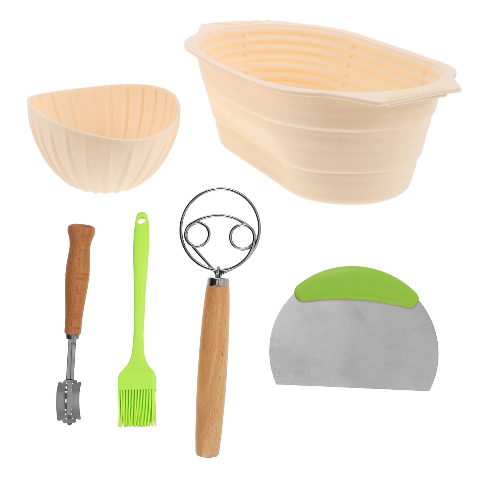 Cesta Banneton de Silicona Redonda para Fermentación de Pan, 1 Juego | Acero Inoxidable y Silicona, Diseño Plegable de Gran Capacidad, Incluye 6 Accesorios para Repostería Casera