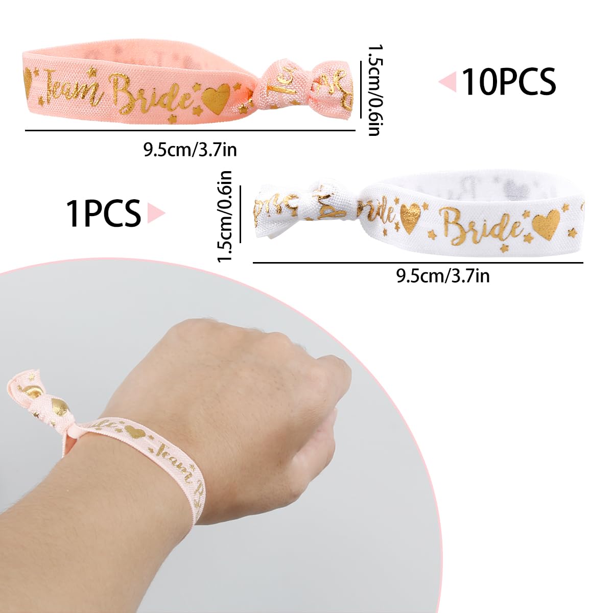 Hen Party Wristbands Set,1 White Bride Wristband + 10pcs Pink Team Bride Wristband