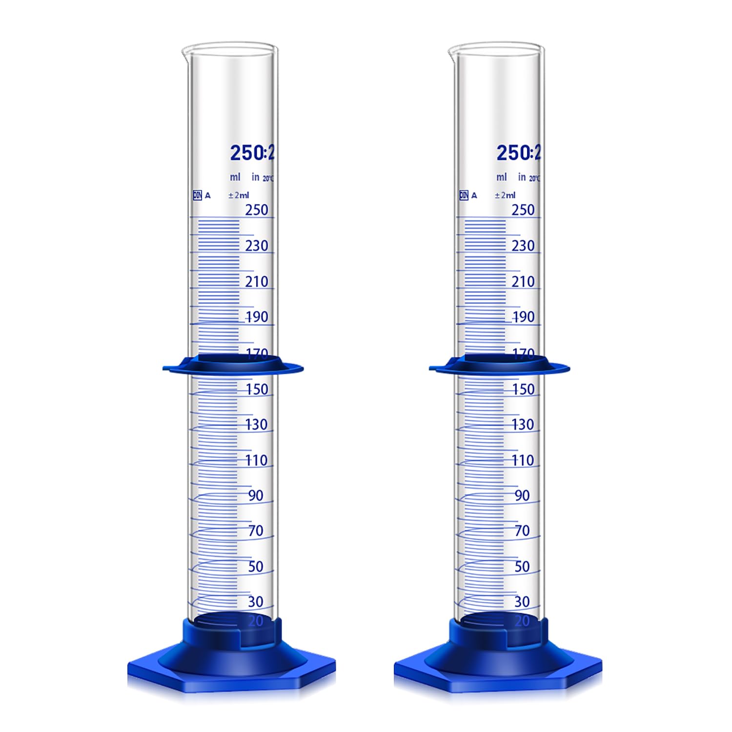 [BRSRMHQBA4HAOGTG] 2PCS Graduated Cylinder Measuring Cylinder Thick Glass Lab Cylinders Glass Graduated Cylinder Glass Measuring Cylinder (250ML)