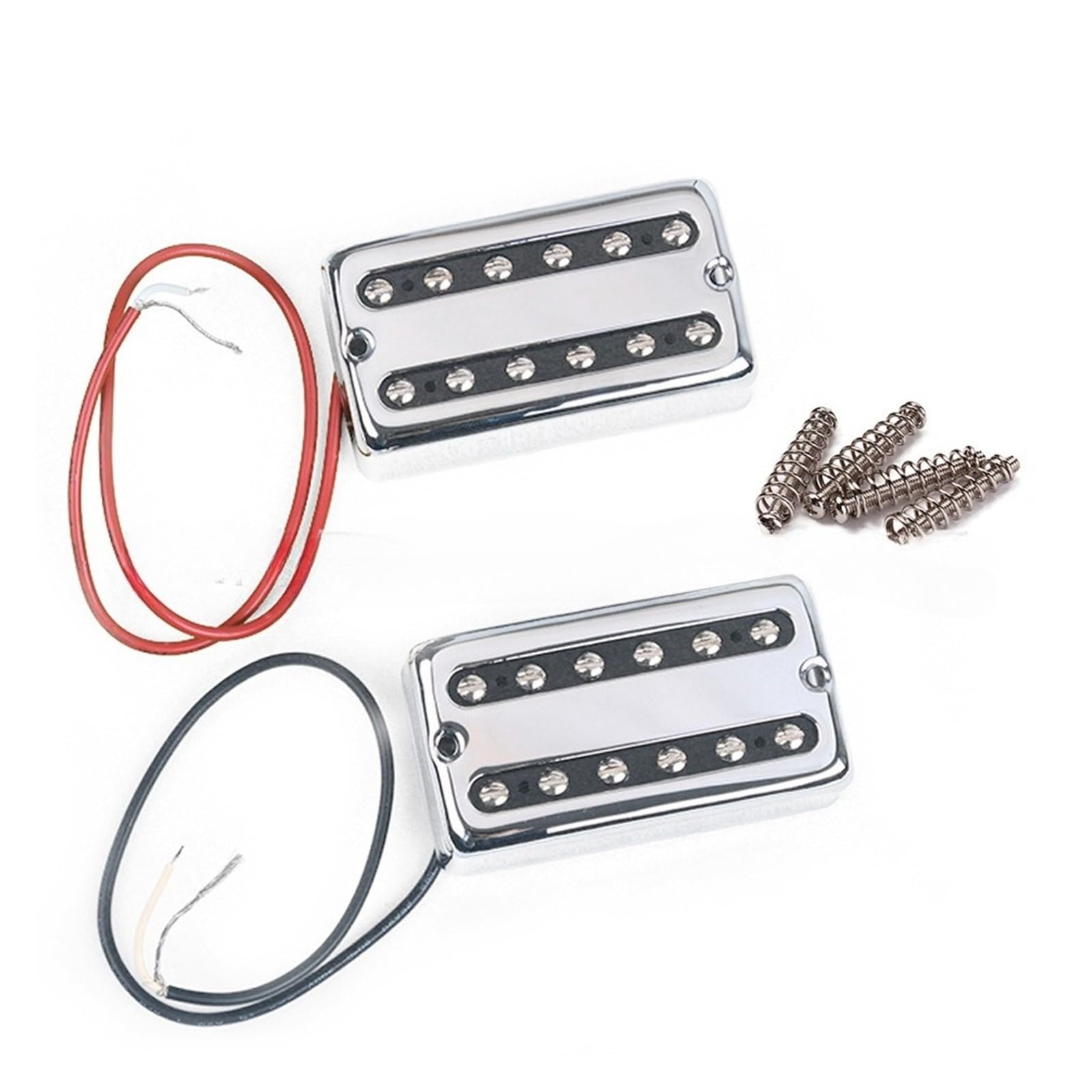 Set doppio pickup for chitarra color cromo con teste a vite. Due set for confezione.